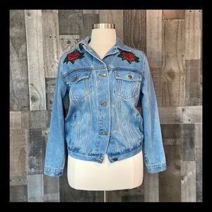 Forever 21 Sadie and Sage jean jacket medium denim floral sequins girlhoodcore